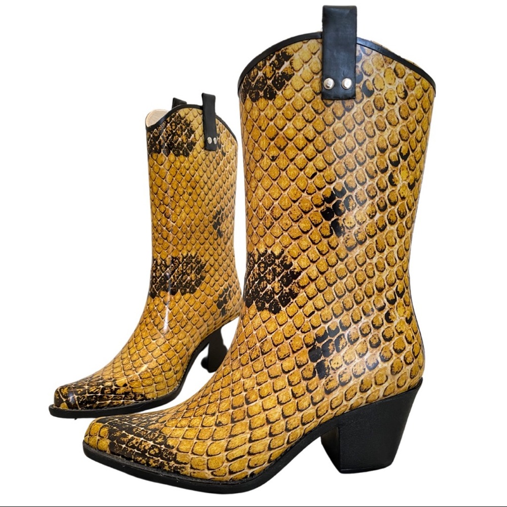 Just 4 Kicks Snake Print Cowboy Rainboots